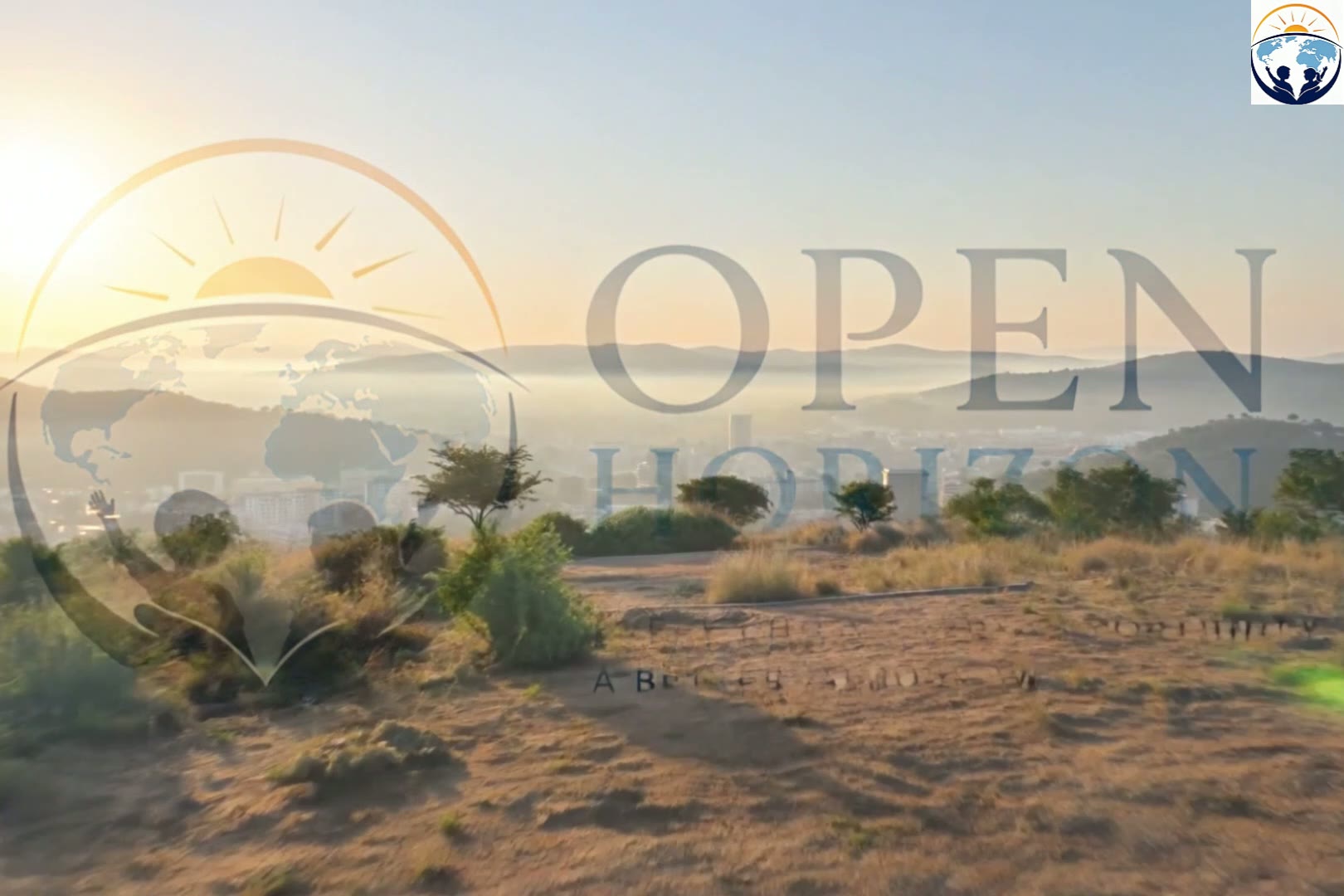 Opening frame of the Open Horizons documentary: sunrise over a hillside with the foundation's logo